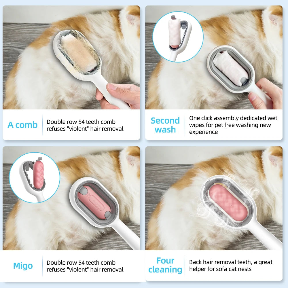 4 In 1 Pet Grooming Brush Hair, Wash, Clean & Massage